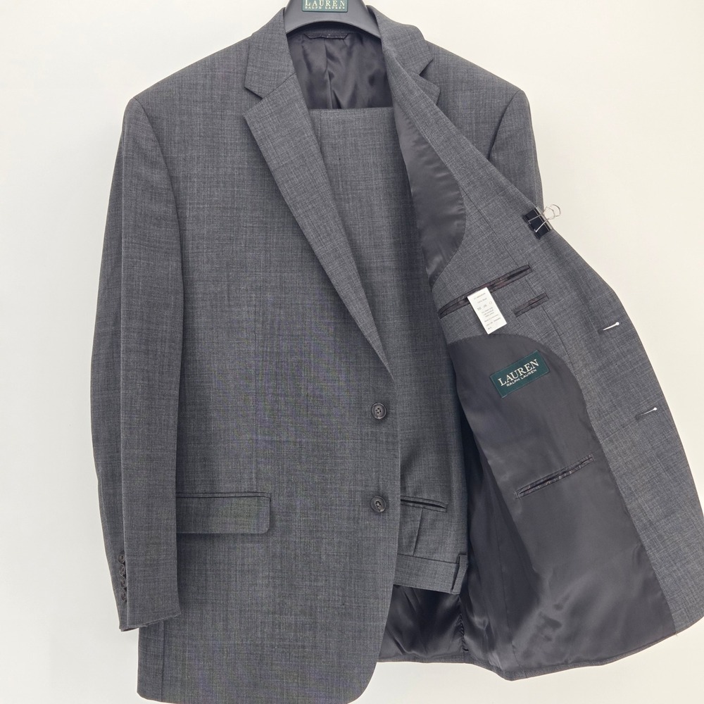 Lauren Ralph Lauren Suit 46R Gray Wool 2-Piece Notch Lapel Pants 34x34